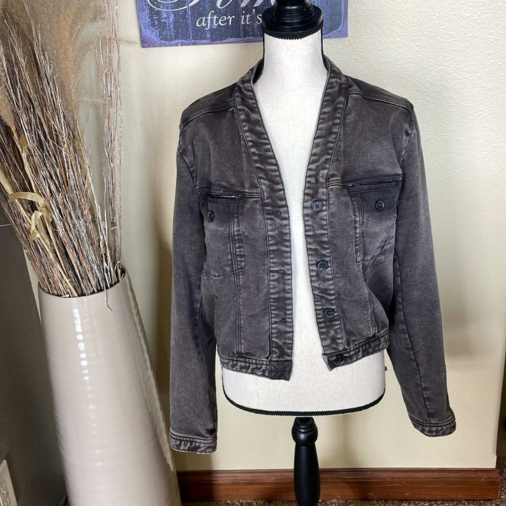 Anthropologie bibiana bomber Black Denim Jacket Size Medium - Picture 4 of 14
